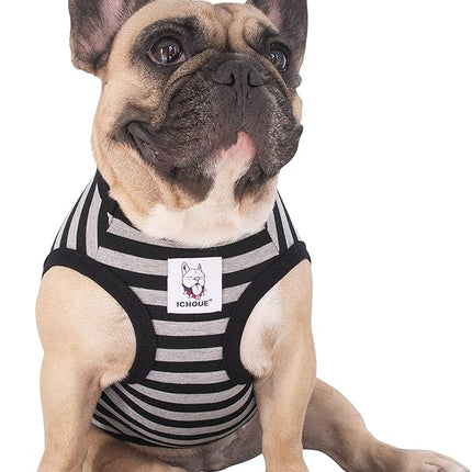 iChoue English Bulldog 100% Breathable Cotton Striped T Shirts Halloween Vest Clothes for Medium Dogs Tank Tops French Frenchie Pug Boston Terrier Pitbull Grey Black Stripes - XLarge