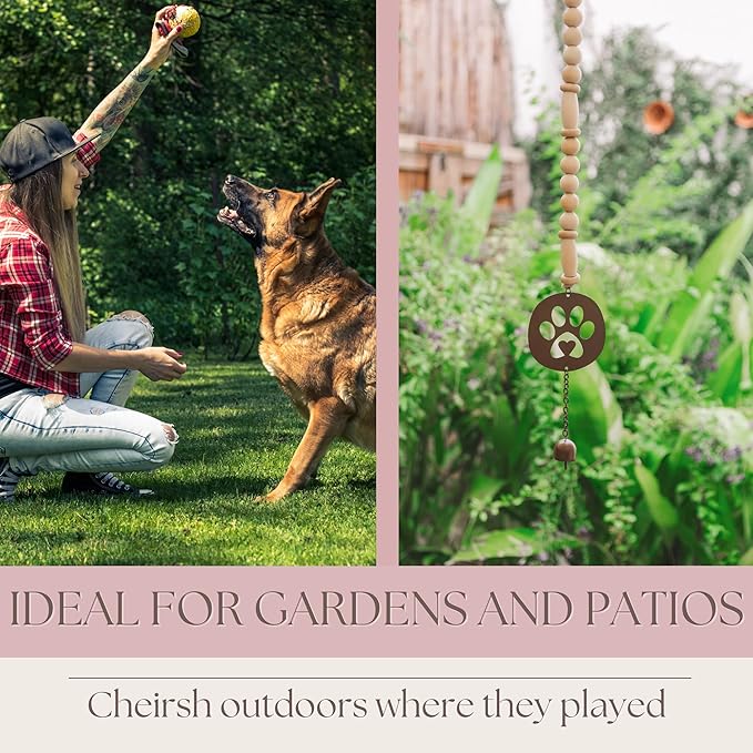 Pet Memorial Wind Chime - Dog Memorial Gifts for Loss of Dog - Dog Bereavement Gifts – Pet Remembrance Gift in Memory of Dog or Cat - Paw Print Windchime with Rainbow Bridge Card