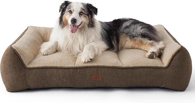 Bedsure XL Orthopedic Dog Beds Large Sized Dog - Extra Thick Supportive Dogs Couch with Waterproof Washable Cover, Extra Large Comfort Pet Bed Sofa with Soft Plush Sherpa and Nonskid Bottom, Brown