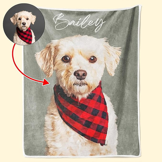 Personalized Dog Photo Blanket with Customized Pet Pictures, Paw Print Memorial Keepsake - Gift for Dog Lovers