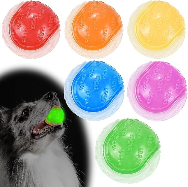 Glow Dog Ball, 2.5” Squeaky Dog Toy Ball, Dog Rubber Ball Toys for Small and Medium Dogs, Durable Dog Fetch Toys Puppy Chew Toys Pack of 6