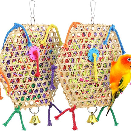 Bird Parrot Toys，2 Pack Bird Hanging Foraging Shredder Toys for Small Medium Small Bird Conure Cockatiel Parrotlet Lovebird Budgie