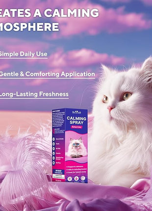 Calming Pheromone Spray & Scratch Repellent for Cats - Reduces Scratching Furniture, Pee - During Travel, Fireworks, Thunder, Vet Zone - Helps with Stress, Fighting, Hiding (60 ml (2 pack))