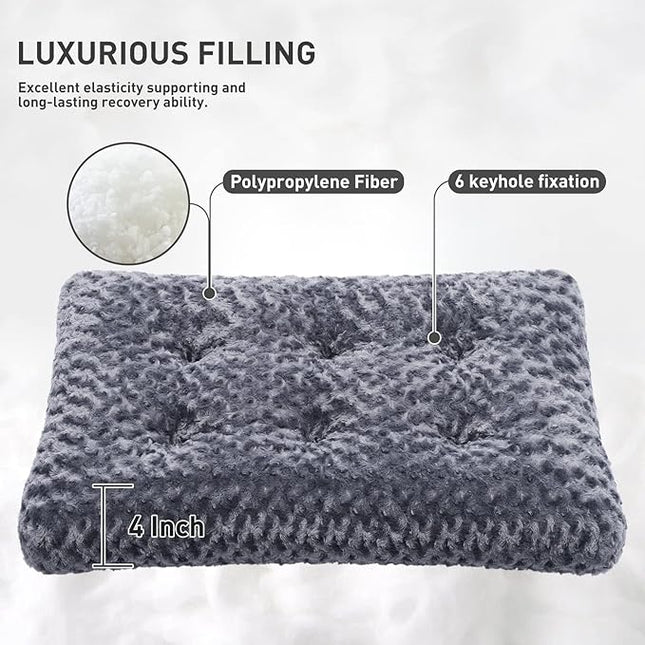 KSIIA Washable Dog Bed Deluxe Plush Dog Crate Beds Comfy Kennel Pad Anti-Slip Pet Sleeping Mat for Large, Jumbo, Medium, Small Dogs Breeds, 53" x 36", Dark Grey
