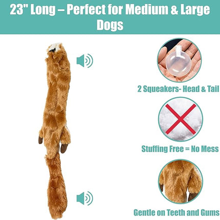 SPOT Skinneeez Squirrel 23-Inch Stuffing-Free Plush Dog Toy – Realistic Design with 2 Squeakers – Durable, Soft Polyester for Medium & Large Dogs – Tug, Fetch & Shake Play – for Moderate Chewers
