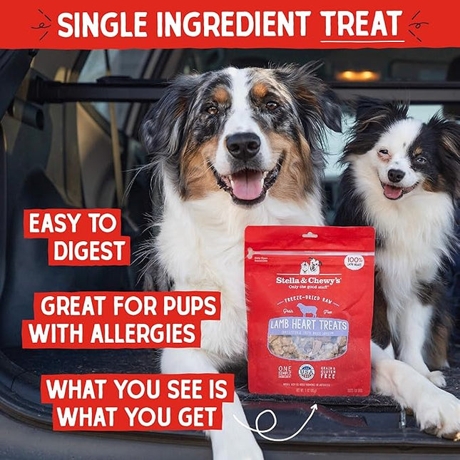 Stella & Chewy's Freeze-Dried Raw Lamb Heart Dog Treats - Single Ingredient, No Additives - Premium Training Treats - Perfect For Picky Eaters - 3oz Bag