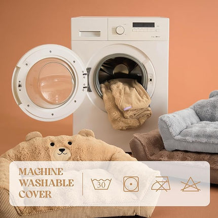 LE SURE Cute Dog Couch for Pets - Fluffy Original Bear Design Dog Beds for Medium Dogs, Pet Sofa with Washable Cover, Supportive Dogs Sofa Bed with Removable, 36inch, Almond
