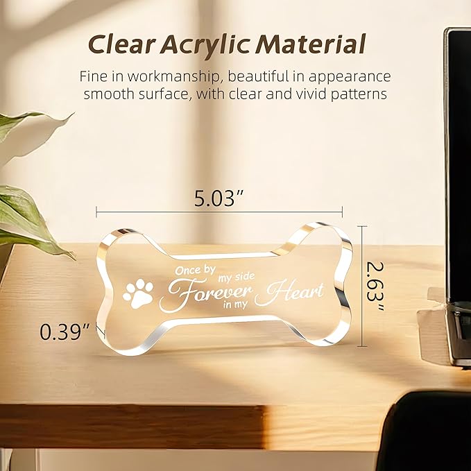 Cynlsum Pet Memorial Ornament Remembrance Gifts Loss of Dog Cat Sympathy Gift Crystal Bone Shape Decor Ornament for Dogs Puppy Keepsake