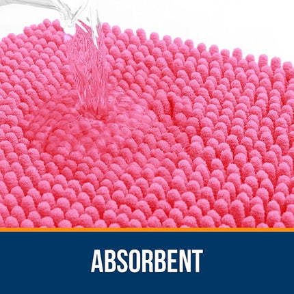 OLANLY Bathroom Rugs 59x24, Extra Soft Absorbent Chenille Bath Rugs, Rubber Backing Quick Dry, Machine Washable Bath Mats for Bathroom Floor, Tub and Shower, Home Decor Accessories, Hot Pink