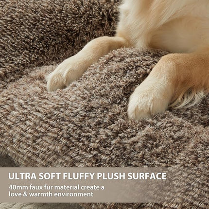 BFPETHOME Dog Beds for Large Dogs, Plush Dog Crate Bed Fluffy Cozy Kennel Pad for Sleeping &Ease Anxiety, Washable Pet Mats with Anti-Slip Bottom for Large Dogs, Khaki