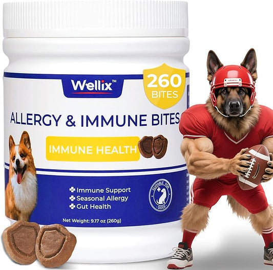 260 Bites Wellix Dog Allergy Chews & Immune Support, Anti Itch Dog Chews – Effective Ingredients Turmeric for Dogs & Fish Oil – for Puppy, Small Medium & Large Dogs