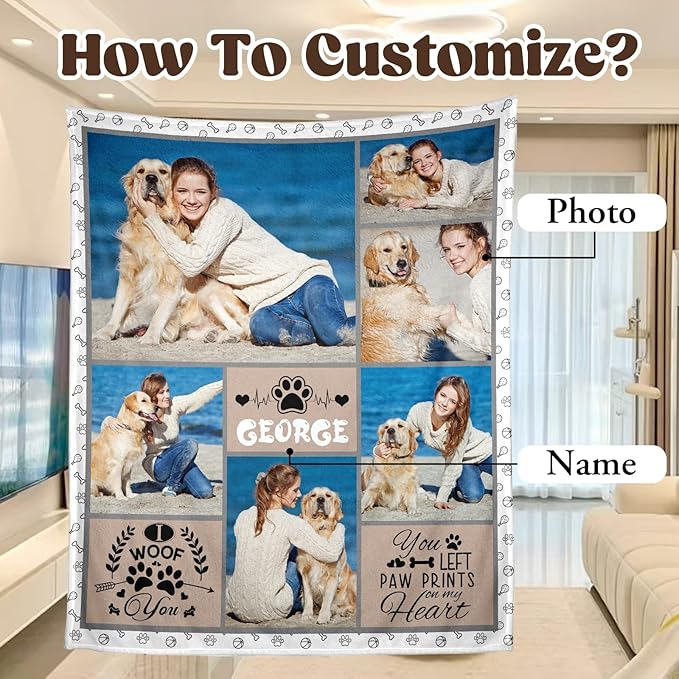 Personalized Pet Memorial Throw Blanket with Photo-Pet Memorial Gifts for Dogs Cats Loss of Dog Sympathy Gift Bereavement Remembrance Passing Away Gifts (6-Photos)