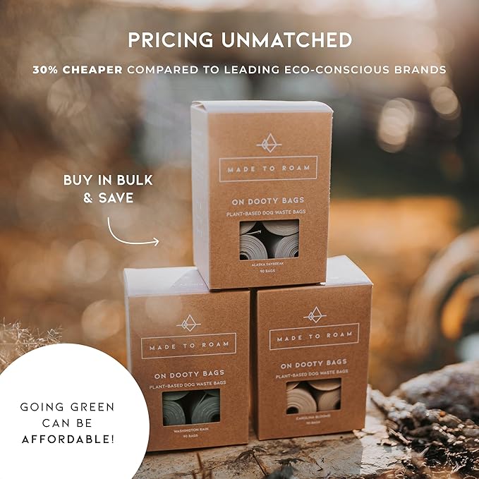 MADE TO ROAM On Dooty Set - Premium Dog Poop Bag Holder for Leash, Vegan Leather (Includes 1 Box Dog Waste Bags Rolls, 90 Bags Total) - California Horizon