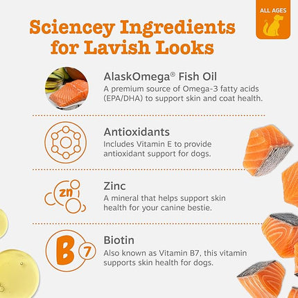 Zesty Paws Omega 3 Alaskan Fish Oil Chew Treats for Dogs - with AlaskOmega for EPA & DHA Fatty Acids - Hip & Joint Support + Skin & Coat Chicken Flavor (90 Soft Chews)