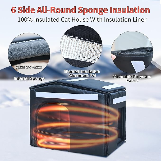 Plastic 100% Insulated Outdoor Indoor Cat House for Winter, Outdoor Cat Houses with Insulated Liner, Waterproof Outside Cat Shelter, Assemble Easily-Grey