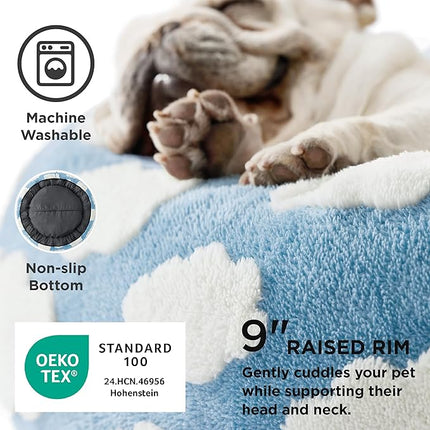 LE SURE Donut Dog Beds Extra Large Sized Dog - Round Pet Beds for Calming Puppy with Washable Cover, Orthopedic Modern Beds with Jacquard Shaggy Plush & Anti Slip Bottom, 42 Inch，Blue