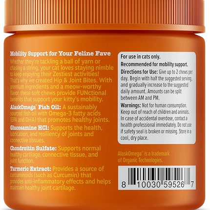 Zesty Paws Hip & Joint Bites for Cats - Glucosamine for Cats - with Chondroitin, Turmeric - Cat Joint Supplement for Hip & Joints - AlaskOmega Fish Oil with Omega-3 Fatty Acids - 60 Count