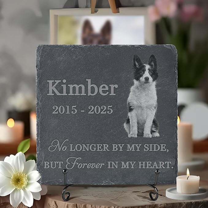 Personalized Pet Memorial Stone, Dog Memorial Gifts, Pet Loss Sympathy Gift, in Memory of Dog Cat - Forever in My Heart（Square）