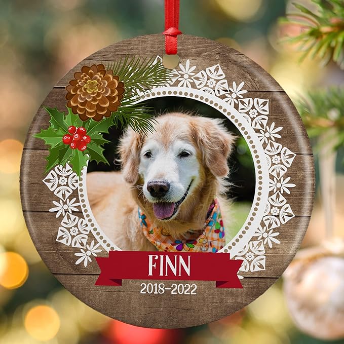 Pet Memorial Gifts, Personalized Dog Memorial Photo Ornament, Custom w/Name & Date - 5 Designs - in Loving Memory, Pet Sympathy Gifts - Keepsake Loss of Dog Cat, D5