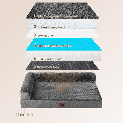 EHEYCIGA Memory Foam Orthopedic XL Dog Bed, Washable Dog Bed with Waterproof Lining Removable Cover, Extra Large Pet Sofa with Nonskid Bottom XLarge Pet Couch Bed, 44x32 Inches, Dark Grey