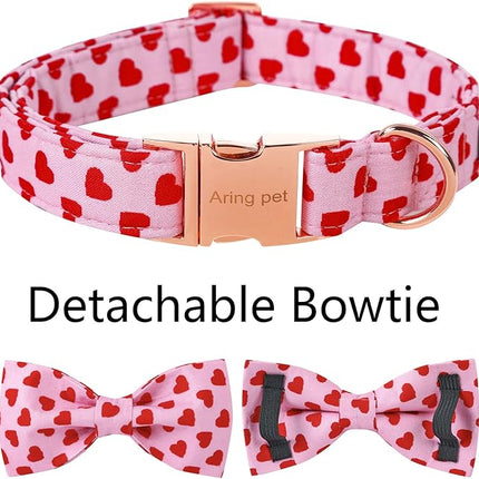 ARING PET Valentine's Day Dog Collar with Bow, Cute Adjustable Pink Heart Bowtie Pet Collars with Metal Buckle for Puppy Small Medium Large Boy Girl Dogs-L