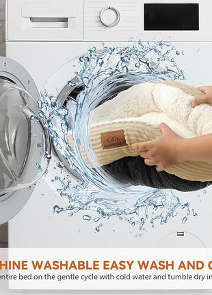 Cat Bed, 23In Dog Beds for Small Dogs, Calming Cat & Dog Beds for Indoor Pets, Pet Beds Comfortable Donut Round Ultra Soft (Camel, 23" L x 23" W x 6.5" Th)