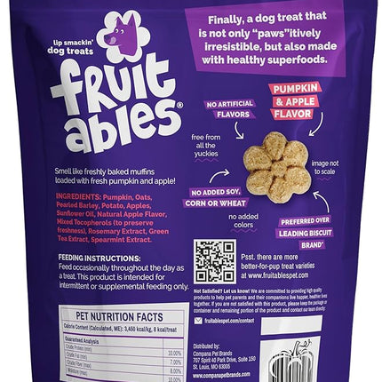 Fruitables Baked Dog Treats, Healthy Pumpkin Treat for Dogs, Low Calorie & Delicious, Free of Wheat, Corn and Soy, Made in The USA, Pumpkin and Apple Flavor, 20oz