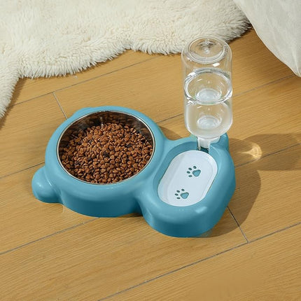 Dog Bowls, Cat Food and Water Bowl Set with Water Dispenser and Stainless Steel Bowl for Cats and Small Dogs - Blue