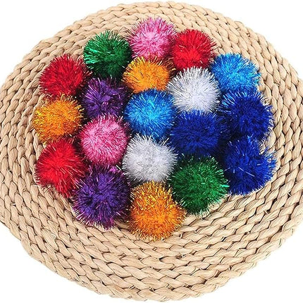 20 Pcs Assorted Color Flash Ball Cat's Favorite Toy Ball Tinsel Pom Poms Flash.