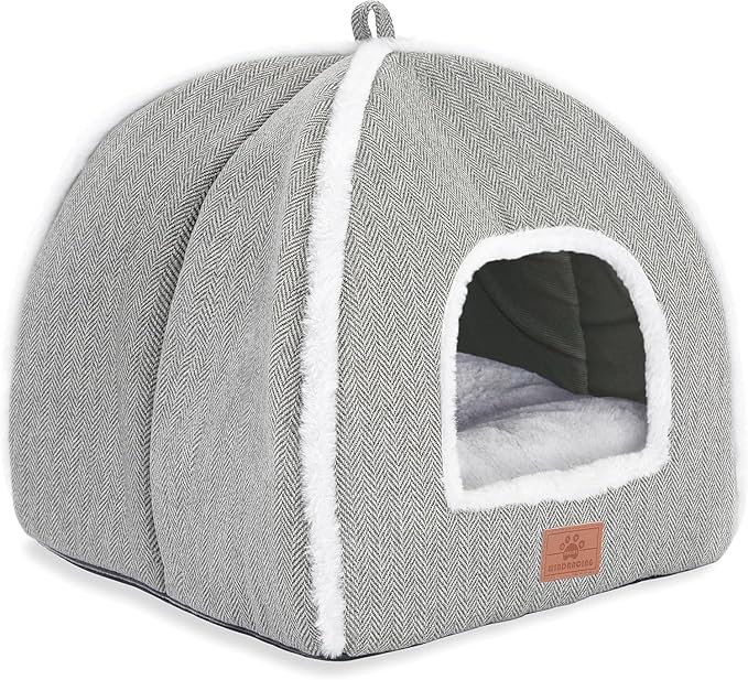 Cat Beds for Indoor -Cat Cave House Tent for Kittens and Laege Pets with Removable Washable Cushioned, Foldable Kitten Hideaway with Non-Slip Bottom, Grey, 17.5 inches