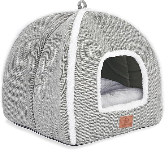 Cat Beds for Indoor -Cat Cave House Tent for Kittens and Laege Pets with Removable Washable Cushioned, Foldable Kitten Hideaway with Non-Slip Bottom, Grey, 17.5 inches