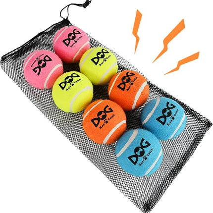 Large Squeaky Tennis Balls for Dogs - 8 Pack 3.0'' Durable Non-Toxic Outdoor Dog Toys Balls with Mesh Bag, SGS Certified, Colorful Fetch Toys, Medium Large Breeds