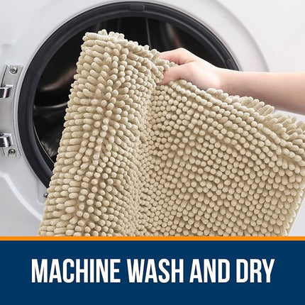 OLANLY Bathroom Rugs 47x17, Extra Soft Absorbent Chenille Bath Rugs, Rubber Backing Quick Dry, Machine Washable Bath Mats for Bathroom Floor, Tub and Shower, Home Decor Accessories, Beige