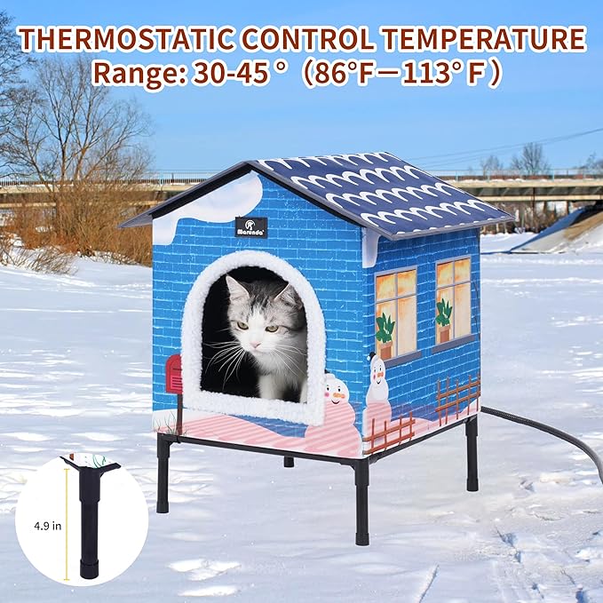 MARUNDA Heated Cat Houses for Outdoor Cats in Winter, Heated cat House for Indoor and Kitty Shelter for Your Pet to Stay Warm and Cozy,Easy to Assemble. (Light Blue, Small)