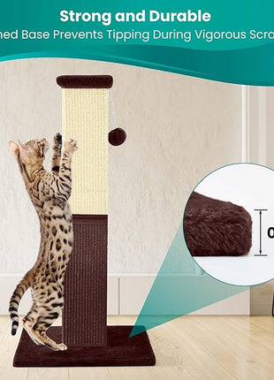 Cat Scratching Post, 32 Inch Cat Scratching Post for Large Cats, Cat Scratcher with Nature Sisal, Cat Scratch Post for Indoor Large Cats and Kitten, Brown