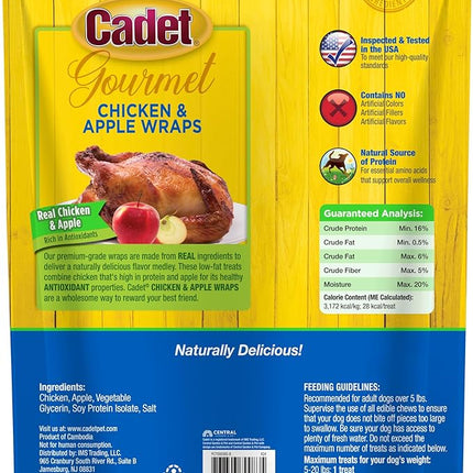 Cadet Gourmet Chicken & Apple Wrapped Dog Treats Wraps - Healthy & Natural Chicken & Apple Dog Training Treats for Small & Large Dogs - Inspected & Tested in USA (28 oz.)