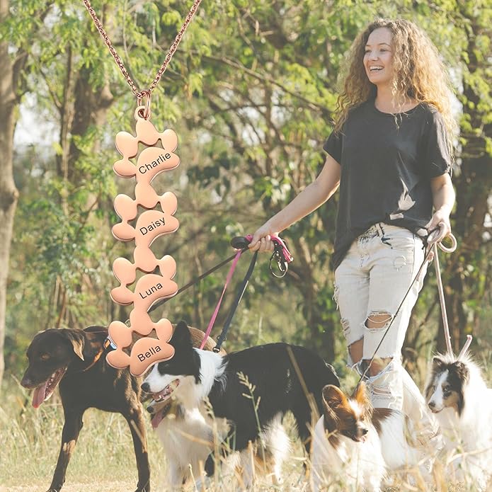 MeMeDIY Personalized Paw Print Necklace for Women Engraved Name Dog Paw Necklace Stainless Steel/925 Sterling Silver Paw Necklace Pet Memorial Necklace 1-4 Cat Paw Print Necklace