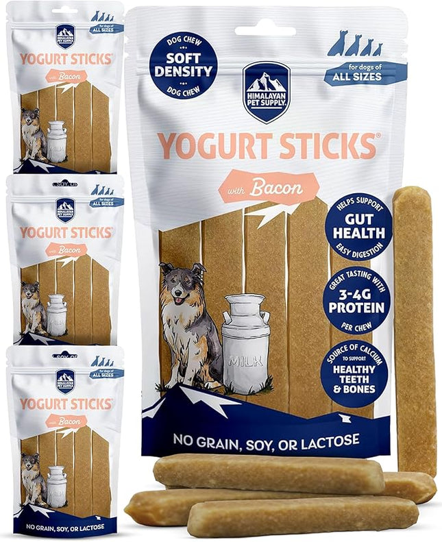 Himalayan Dog Chew Yogurt Sticks, Bacon Flavor, Dog Treats with Prebiotics, Probiotics & Protein, Digestive Support, Lactose & Gluten Free, Natural Dog Treat for All Breeds, Made in America,