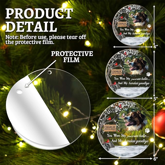 Pavo Personalized Picture Frame Pet Memorial Christmas Ornaments 2025, Loss of Dog Sympathy Gift, Cat Memorial Gifts for Loss of Cat, Dog Remembrance Gift, Custom Christmas Ornament