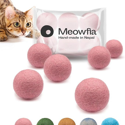 MEOWFIA Wool Ball Toys - 6-Pack of Safe for Cats and Small Dogs Balls - 2 Inch Felted Wool Cat Toy and Dog Toy - Perfect with Cat Cave - Silent - Mini Tennis Balls - (2in/Pink)