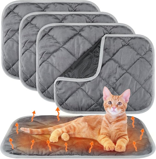 4 Pack Self Heating Cat Pad Self Warming Dog Mat Reflects Body Heat Extra Warm Thermal Pet Pad Washable Dog Cat Bed Crate Bed Mat Blanket(Gray,16 x 20 Inch)