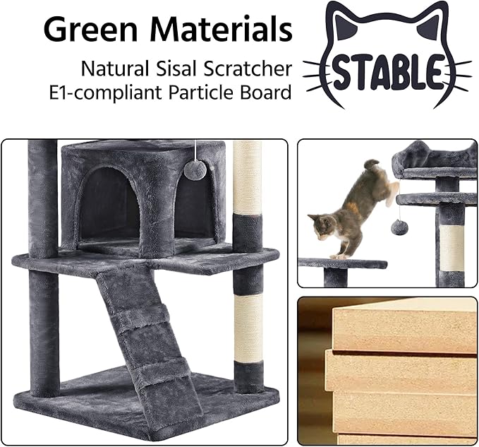 Yaheetech 70in Multi-Level Cat Tree Tall Cat Tower Cat Furniture with Condo, Scratching Posts & Dangling Ball for Indoor Cats Activity Center, Dark Gray