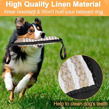 Dog Tug Toy Dog Bite Jute Pillow Pull Toy with 2 Strong Handles Perfect for Tug of War, Puppy Interactive Play, Tear Resistant Bite Training Toys for Small Medium Large Dogs (Black Footprint)