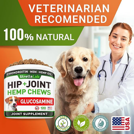 STRELLALAB Health & Wellness Supplements for Dogs, Various Formulas & Benefits - Hemp Hip & Joint Supplement for Dogs - Hemp Chews for Dogs