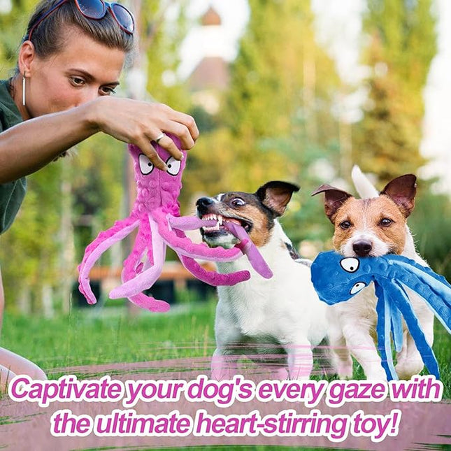 Alphatool Squeaky Dog Toys - 2pcs No Stuffing Octopus Soft Plush Crinkle Toys to Keep Them Busy, Interactive Essentials for Small Medium Pets Dogs Gifts, Blue & Purple