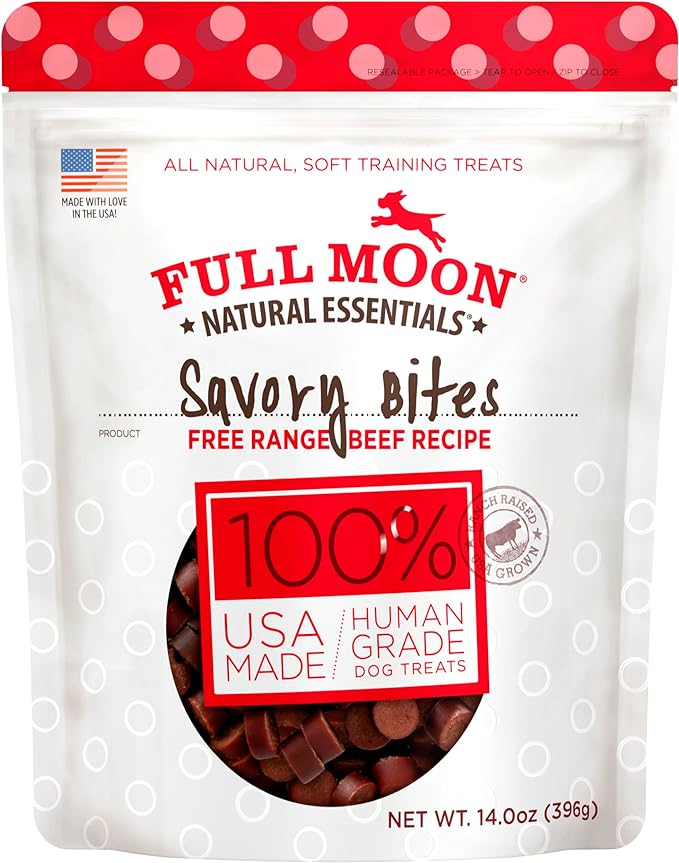 Full Moon All Natural Human Grade Dog Treats, Essential Beef Savory Bites, 14 Ounce