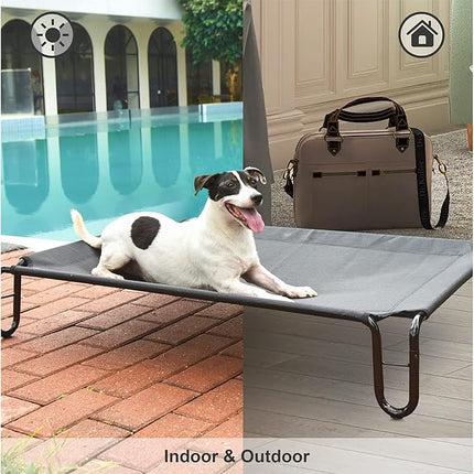 pettycare Elevated Outdoor Dog Bed - Raised Dog Cot for Large Dogs, Waterproof Pet Cot Bed Easy to Assemble, Cooling with Breathable Teslin Mesh, Durable, Non Slip, Up to 65 lbs,Grey