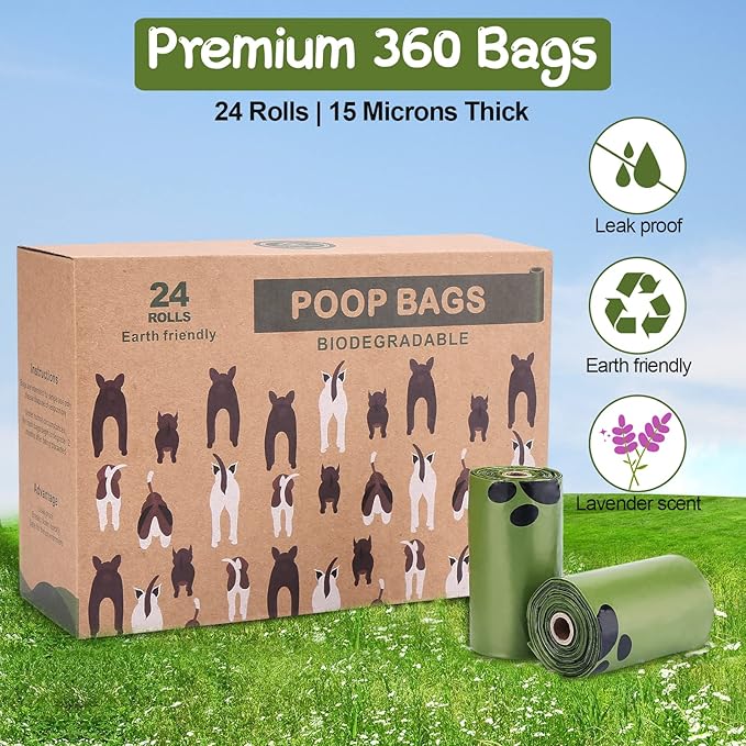 Ownpets Ultra Thick Lavender-Scented Dog Waste Bags, Leak-proof Large Pet Poop Bags for Dogs, 360 Count