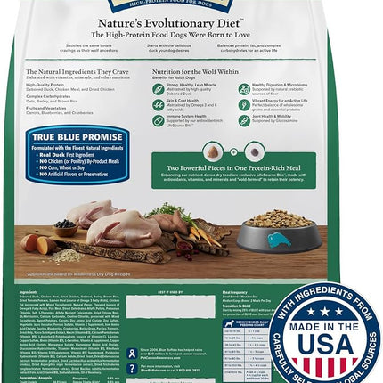 Blue Buffalo Wilderness Natural High-Protein Dry Food for Adult Dogs, WITH WHOLESOME GRAINS, Duck, 4.5-lb Bag