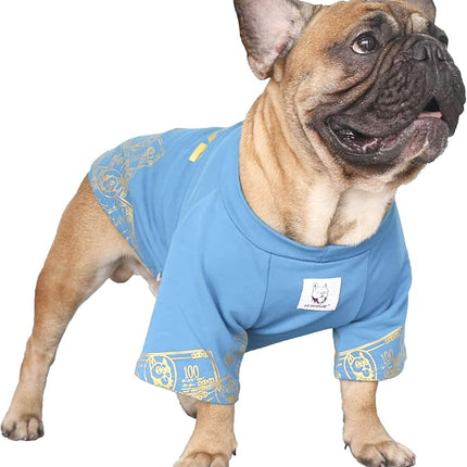 iChoue Corgi Shiba Inu T Shirts Clothes for Medium Dogs Large French Bulldog Frenchie Pug English Pitbull Boston Terrier - Blue Money, L Plus